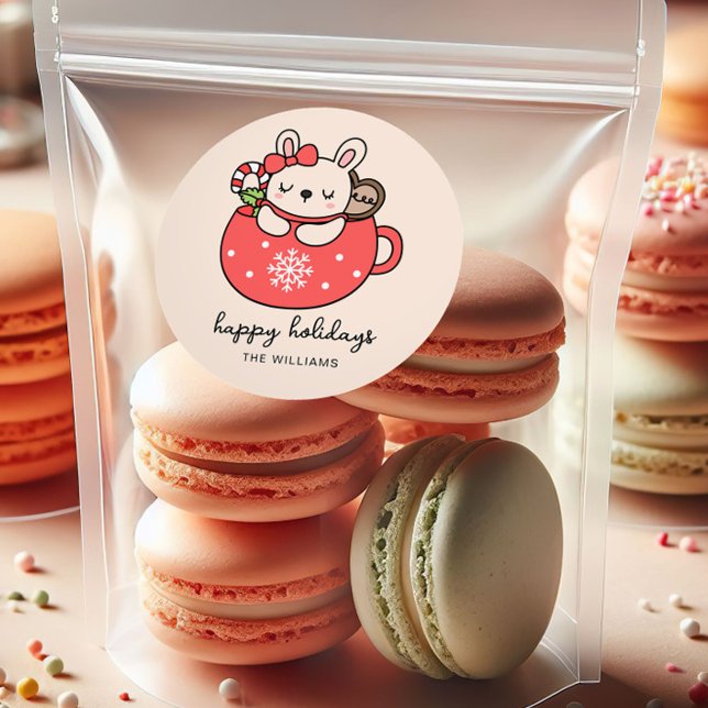 Adesivo Redondo Cute Little Bunny Christmas Holiday Custom Sticker (Criador carregado)