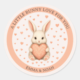 Adesivo Redondo Cute Little Bunny Love with Heart on Soft Blush