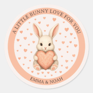 Adesivo Redondo Cute Little Bunny Love with Heart on Soft Blush