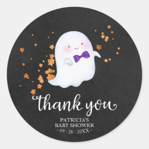 Adesivo Redondo Cute Little Ghost Halloween Baby Shower Obrigada