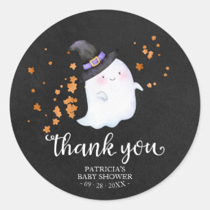 Adesivo Redondo Cute Little Ghost Halloween Baby Shower Obrigado