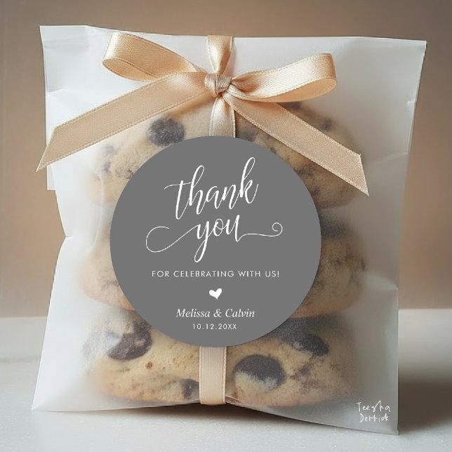 Adesivo Redondo Cute Little Heart Modern Wedding Thank You Gifts (Cute Little Heart Modern Classy Wedding Thank You Gifts Classic Round Sticker in Dark Grey)