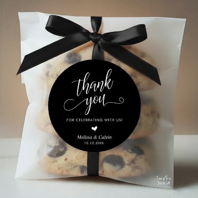 Adesivo Redondo Cute Little Heart Modern Wedding Thank You Gifts (Cute Little Heart Modern Classy Wedding Thank You Gifts Classic Round Sticker in Black White)
