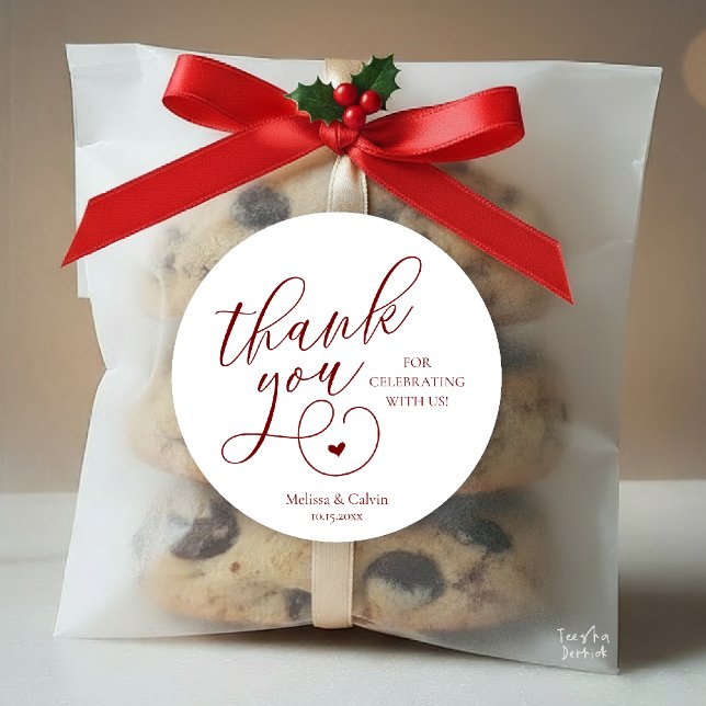 Adesivo Redondo Cute Little Heart Wedding Gifts Thank You  (Cute Little Heart Wedding Gifts Thank You Classic Round Sticker in Classy Burgundy Wine Deep Red)