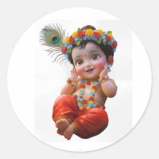 Adesivo Redondo Cute Little Krishna Traditional Indian Art Poster