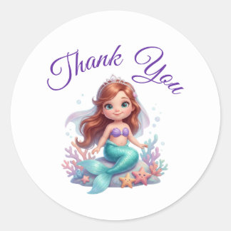 Adesivo Redondo Cute Little Mermaid Under the Sea Baby Shower Than