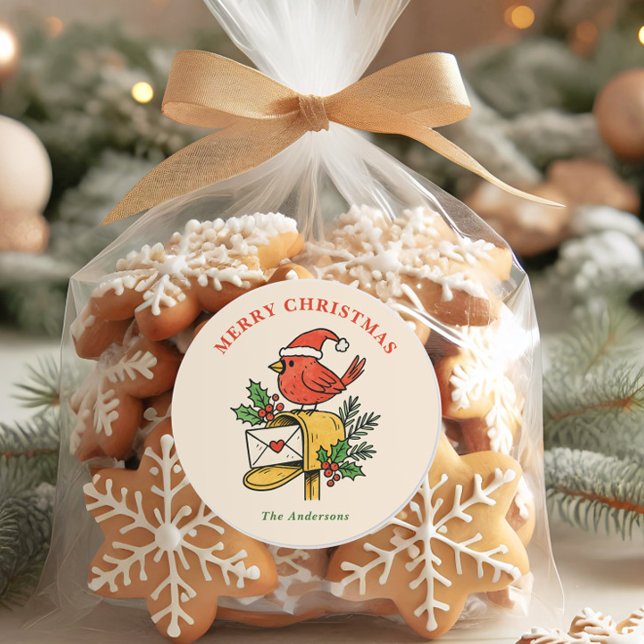 Adesivo Redondo Cute Mailbox Cardinal Christmas Holiday Sticker (Criador carregado)