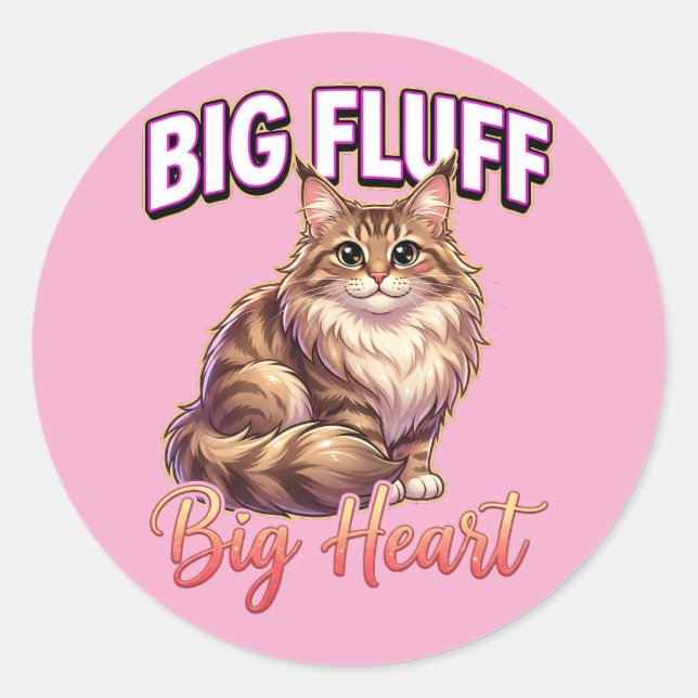 Adesivo Redondo Cute Maine Coon Valentine – Big Fluff Big Heart (Frente)
