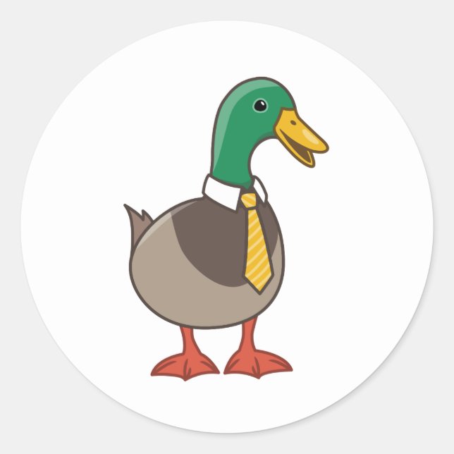 Adesivo Redondo Cute Mallard Duck White Collar Necktie (Frente)