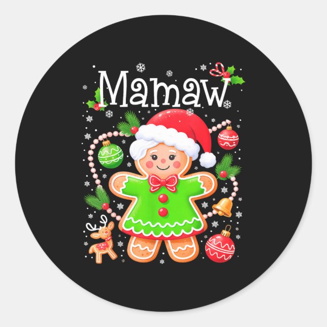 Adesivo Redondo Cute Mamaw Gingerbread Family Matching Christmas C (Frente)