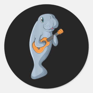 Adesivo Redondo Cute Mana Jogando Teal Ukulele Guitar