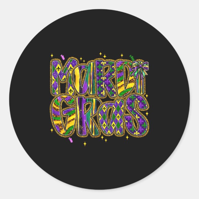 Adesivo Redondo Cute Mardi Gras Fat Coquette Bow Tuesday Kids Girl (Frente)