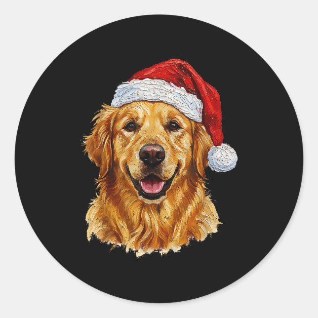 Adesivo Redondo Cute Merry Christmas Golden Retriever Dog Christma (Frente)