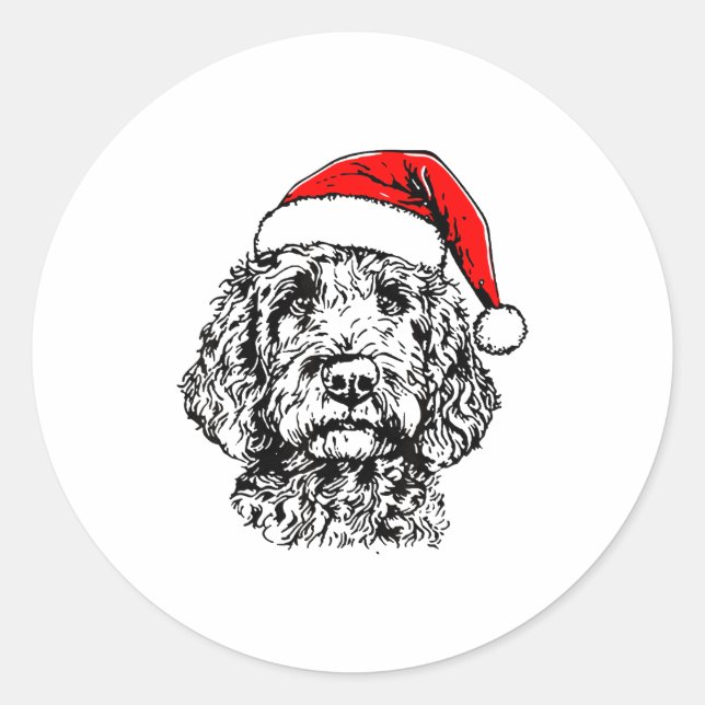Adesivo Redondo Cute Merry Christmas Goldendoodle Santa Christmas  (Frente)