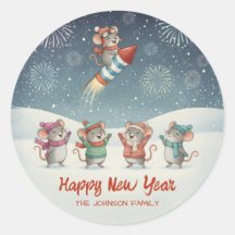 Cute Mice Happy New Year Fireworks