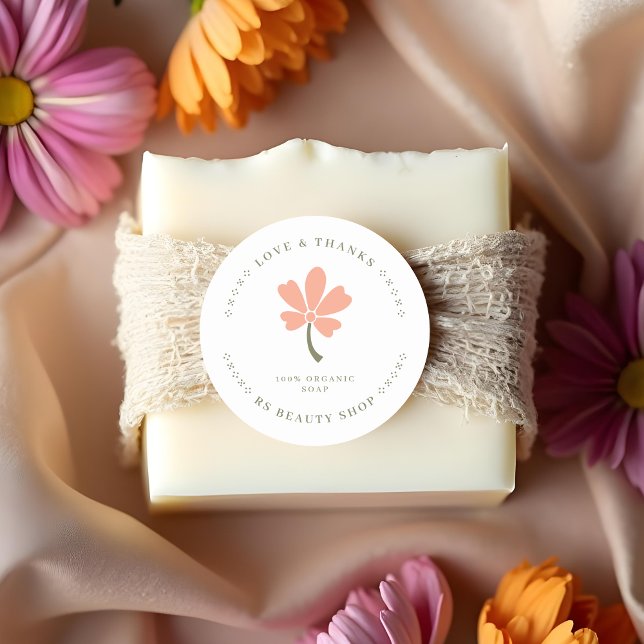 Adesivo Redondo Cute Minimalist Pink Rustic Flower for Artisans (Cute Minimalist Pink Rustic Flower Classic Round Sticker for Artisan Business or Handymakers.)