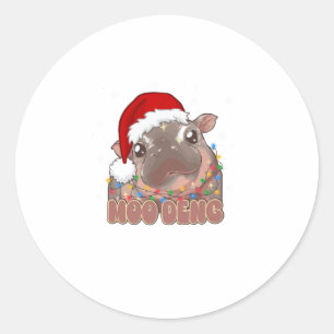 Adesivo Redondo Cute Moo Deng Bebê Hippo Papais noeis De Natal Ha