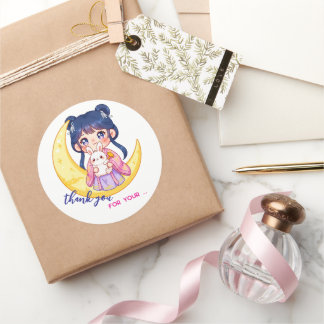 Adesivo Redondo Cute Moon Bunny Girl 