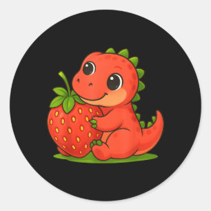 Adesivo Redondo Cute Morango Verão Amante de Frutas Dinossauro T R