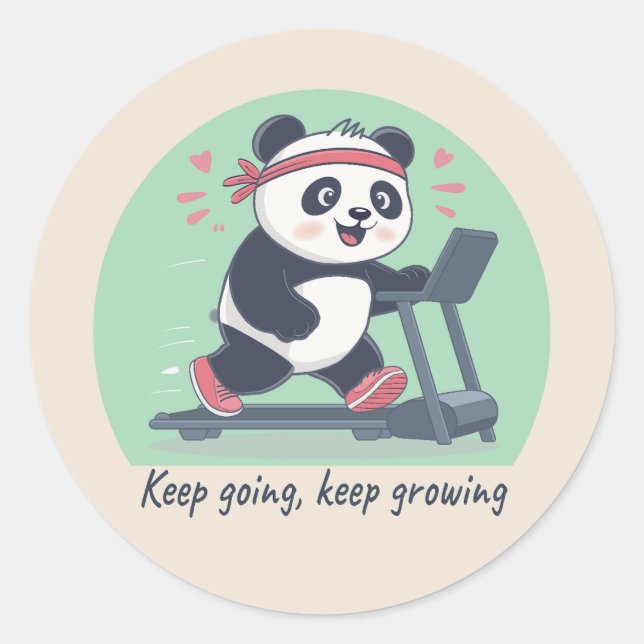 Adesivo Redondo Cute Motivational Panda on Treadmill (Frente)