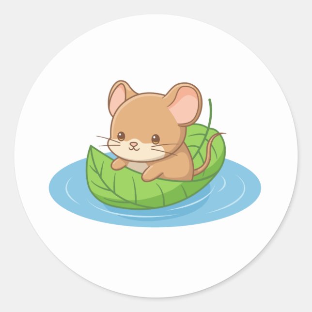 Adesivo Redondo Cute Mouse in a Leaf Boat (Frente)