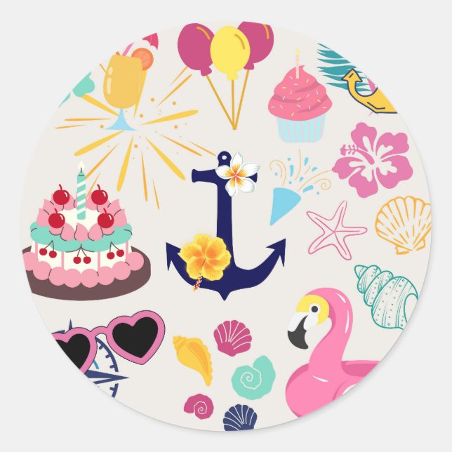 Adesivo Redondo Cute Nautical Birthday (Frente)