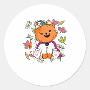 Adesivo Redondo Cute Neko Kitten Pumpkin Mask Engraçado Hallowe