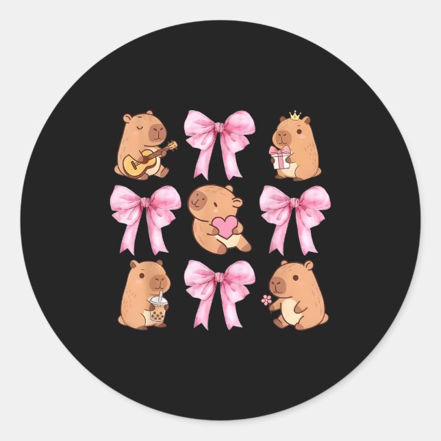 Adesivo Redondo Cute Nk Coquette Bow Kawaii Capybara Lover  (Frente)