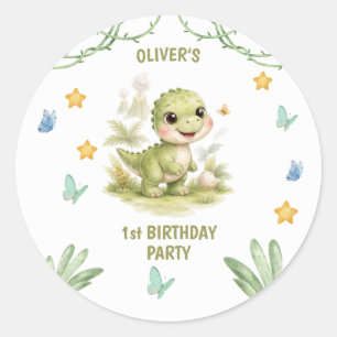 Adesivo Redondo Cute One-A-Saurus Dinossauro Aniversário de 1 ano
