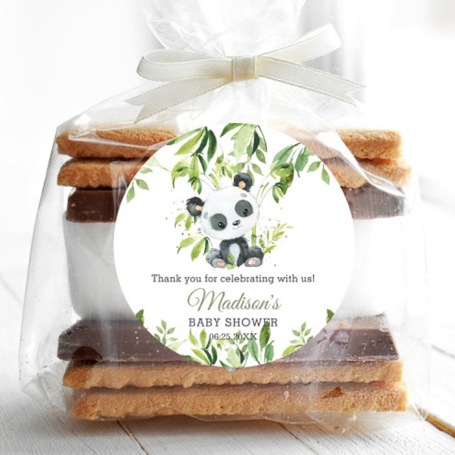 Adesivo Redondo Cute Panda Bamboo Greenery Chá de fraldas Neutro (Criador carregado)