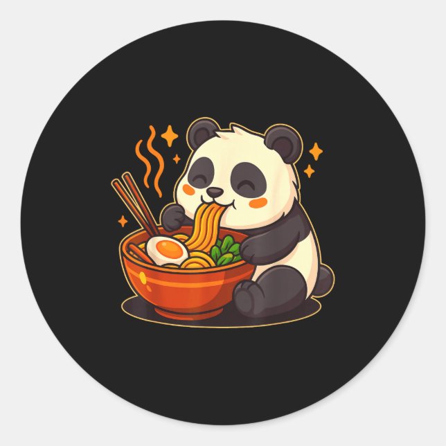 Adesivo Redondo Cute Panda Eating Ramen Noodles  (Frente)