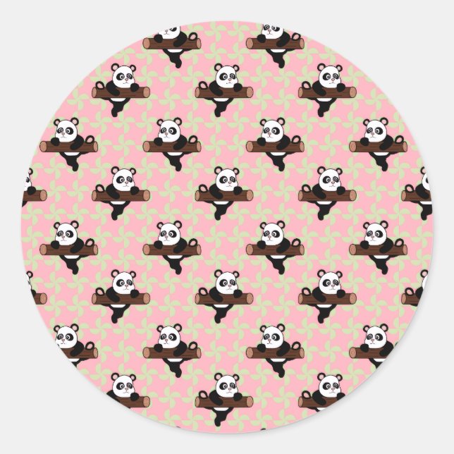 Adesivo Redondo Cute Panda Pattern on Pink – Kawaii Seamless  (Frente)