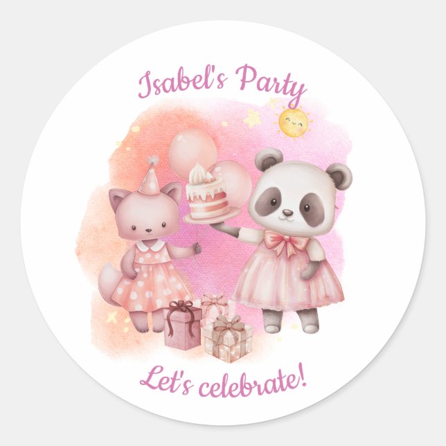 Adesivo Redondo Cute Pastel Animal Birthday Stickers (Frente)