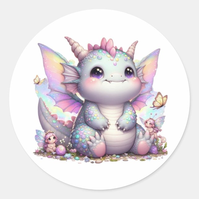 Adesivo Redondo Cute Pastel Chubby Dino (Frente)
