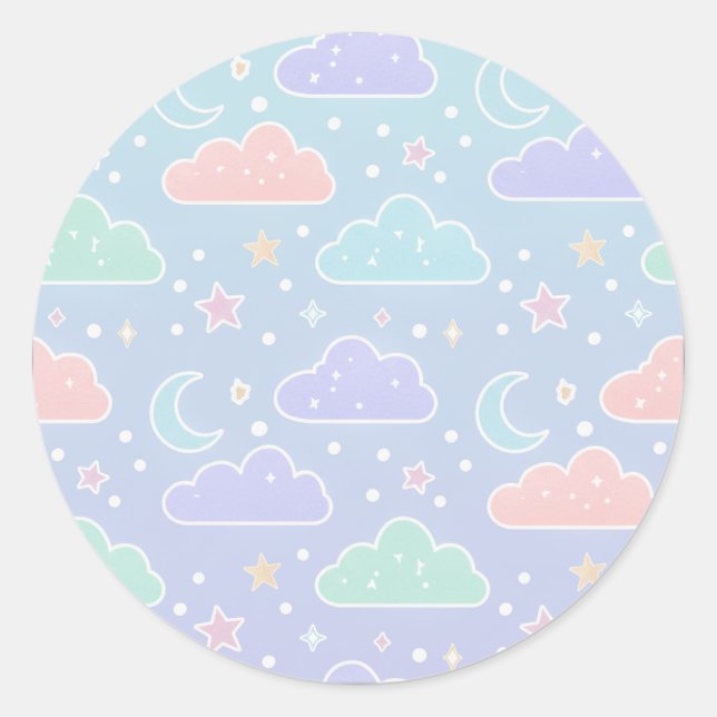 Adesivo Redondo Cute Pastel Cloud & Star Sticker Sheet (Frente)