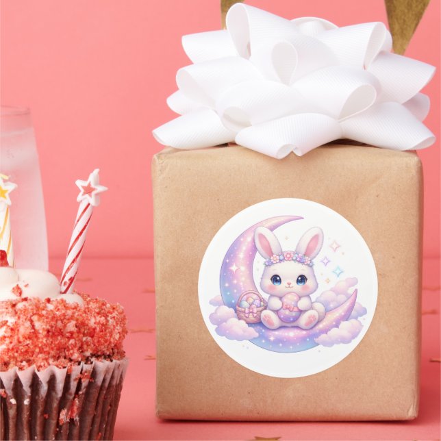 Adesivo Redondo Cute Pastel Easter Bunny Sticker – Celestial Moon  (Festa)