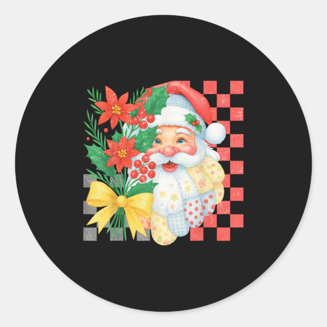 Adesivo Redondo Cute Patchwork Santa Claus Christmas Holiday Women (Frente)