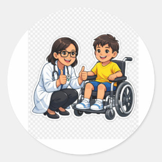 Adesivo Redondo Cute pediatric doctor and wheelchair boy sticker