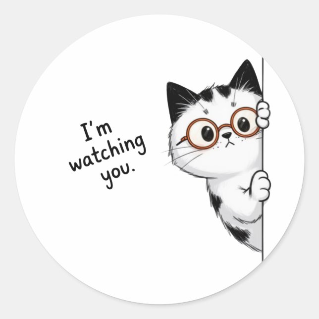 Adesivo Redondo Cute Peeking Cat Watching You (Frente)