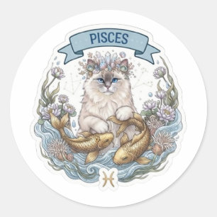 Adesivo Redondo Cute Peixes Gato Signo Zodiacal Astrológico