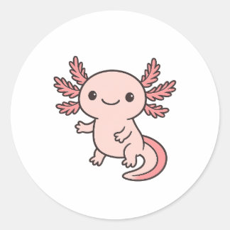 Adesivo Redondo Cute Pink Axolotl Cartoon – Adorable Kawaii Salama
