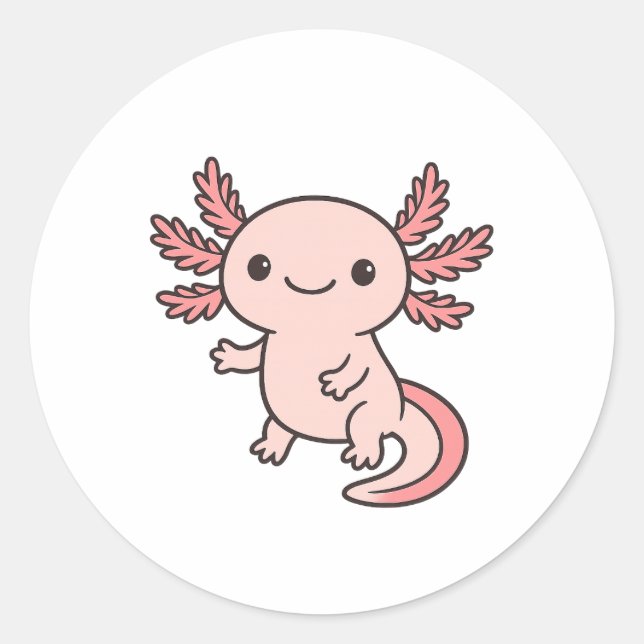 Adesivo Redondo Cute Pink Axolotl Cartoon – Adorable Kawaii Salama (Frente)