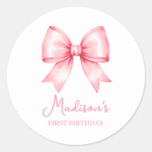Cute Pink Bow Girl First Birthday
