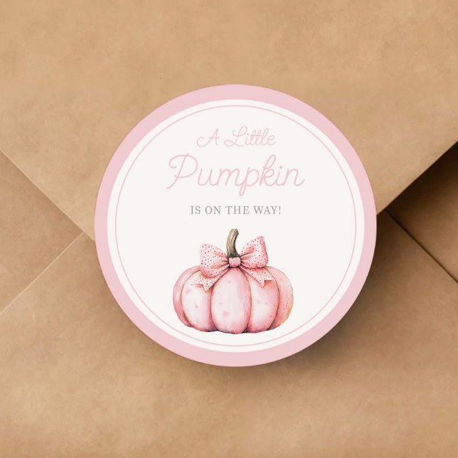 Adesivo Redondo Cute Pink Pumpkin Girl Baby Shower (Cute Pink Pumpkin Girl Baby Shower Classic Round Sticker)