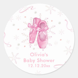 Adesivo Redondo Cute Pink Snowflake Ballerina Girl Baby Shower 