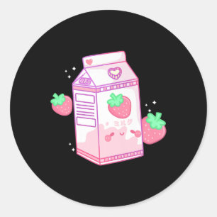 Adesivo Redondo Cute Pink Strawberry Milk Japanese Kawaii Retro s
