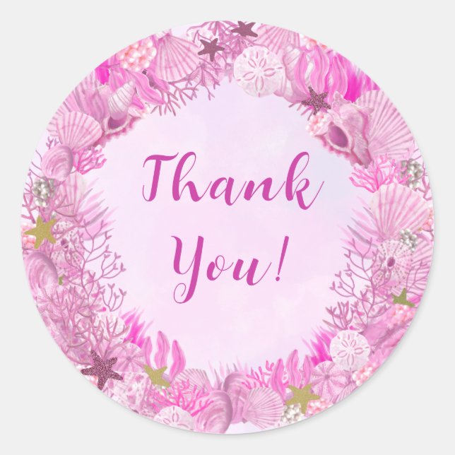 Adesivo Redondo Cute Pink Under the Sea Girl Baby Shower (Frente)