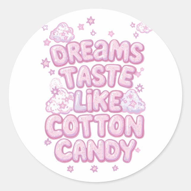 Adesivo Redondo Cute Pink Whimsical Dreamer Typography (Frente)