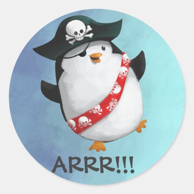 Adesivo Redondo Cute Pirate Penguin (Frente)