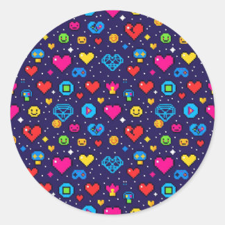 Adesivo Redondo Cute Pixel Art Gaming Vinyl Sticker Pack